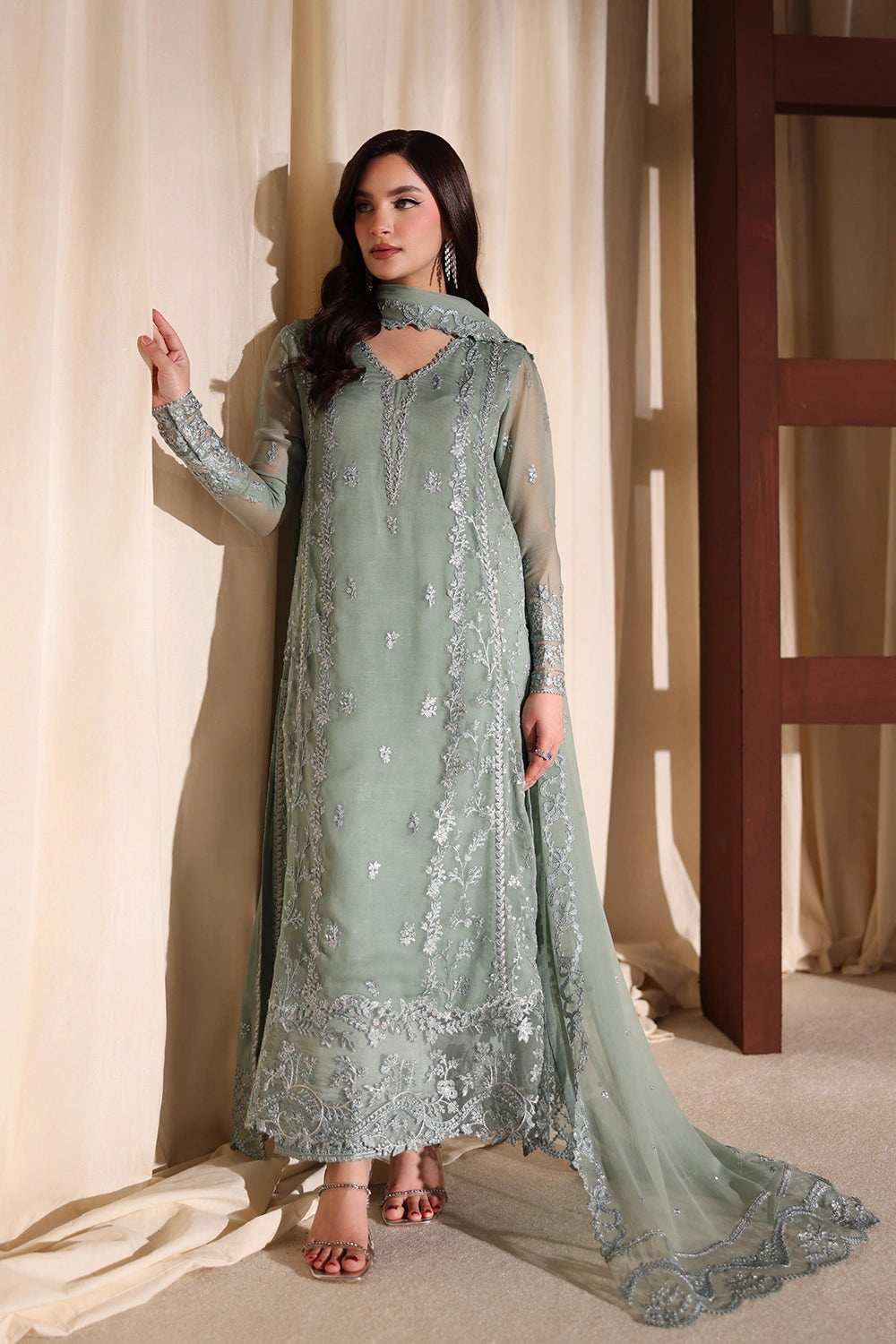 Azure | Azure Luxe | Satin Sage - by Libasekhas UK - Registered Vendor of : Azure - 100% Original Designer Dress