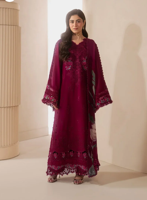 Elaf Premium | E Craft Chikankari 26 |EHC-4A GARNET - by Libasekhas UK - Registered Vendor of : Elaf Premium - 100% Original Designer Dress