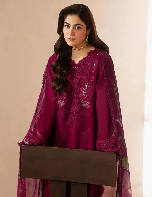 Elaf Premium | E Craft Chikankari 26 |EHC-4A GARNET - by Libasekhas UK - Registered Vendor of : Elaf Premium - 100% Original Designer Dress