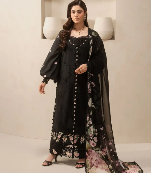 Elaf Premium | E Craft Chikankari 26 |EHC-5A CHARCOAL - by Libasekhas UK - Registered Vendor of : Elaf Premium - 100% Original Designer Dress
