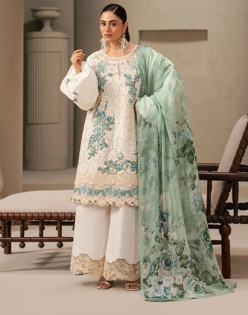 Elaf Premium | E Craft Chikankari 26 |EHC-1A VANILLA - by Libasekhas UK - Registered Vendor of : Elaf Premium - 100% Original Designer Dress