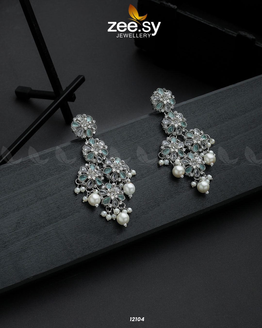 Silver Orchid Earrings - by - Libasekhas UK - Registered Vendor of : Zeesy - 100% Original Designer Dresss
