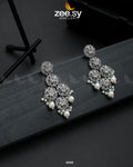Silver Orchid Earrings - by - Libasekhas UK - Registered Vendor of : Zeesy - 100% Original Designer Dresss