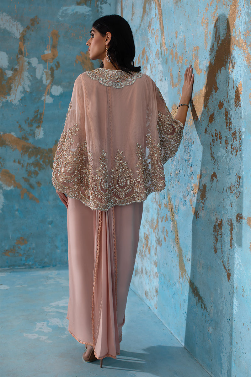 Wardha Saleem | Luxury Pret Fusion Wear | ROSALIE - FORMAL CAPE WITH DRAPE (2 PC) - by - Libasekhas UK - Registered Vendor of : Wardha Saleem - 100% Original Designer Dresss