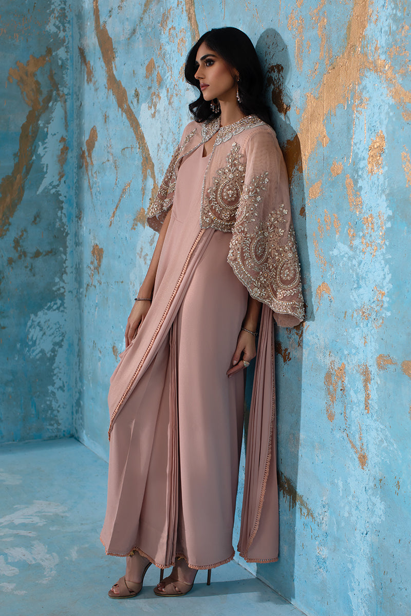 Wardha Saleem | Luxury Pret Fusion Wear | ROSALIE - FORMAL CAPE WITH DRAPE (2 PC) - by - Libasekhas UK - Registered Vendor of : Wardha Saleem - 100% Original Designer Dresss