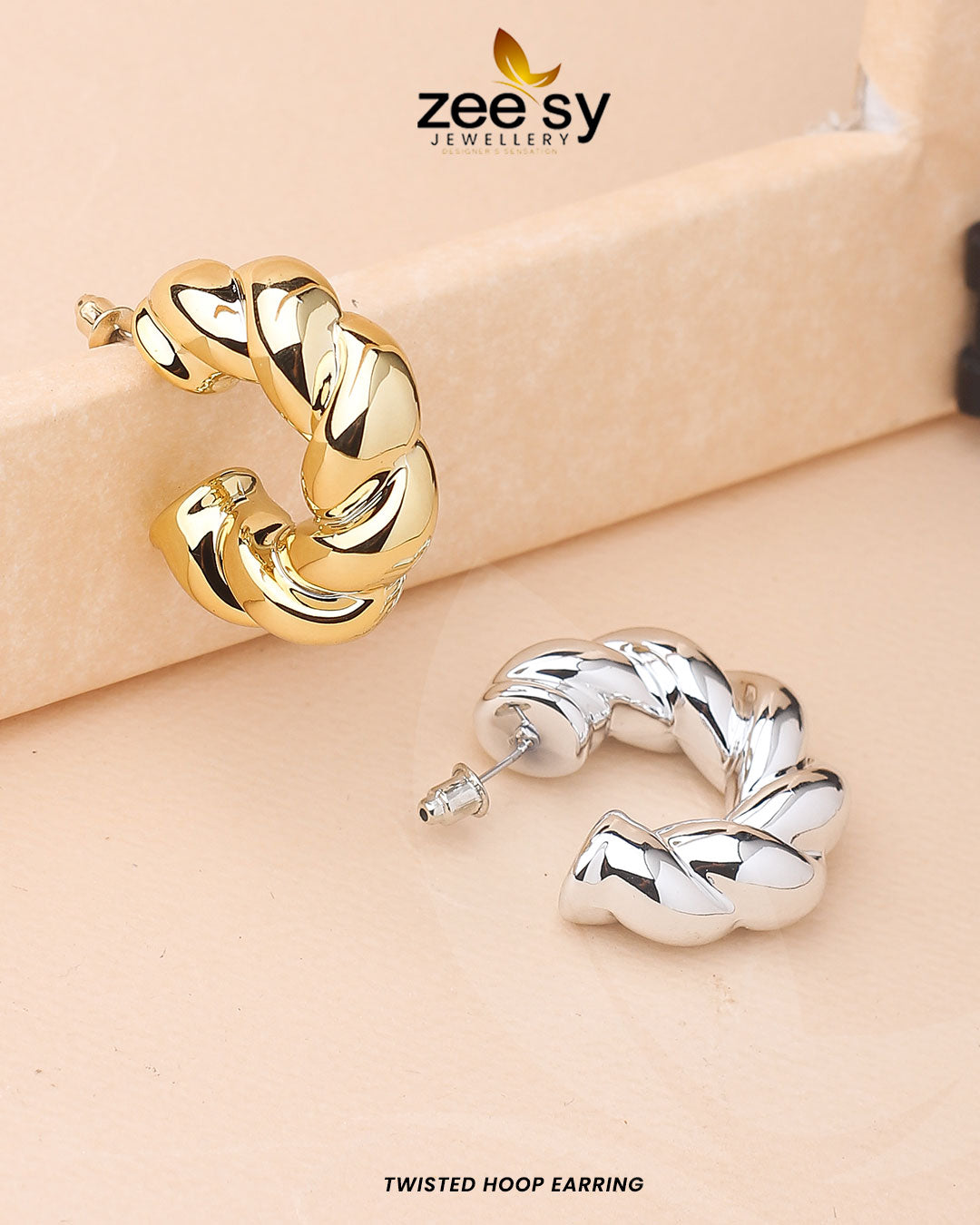 Twisted Hoop Earring - by - Libasekhas UK - Registered Vendor of : Zeesy - 100% Original Designer Dresss