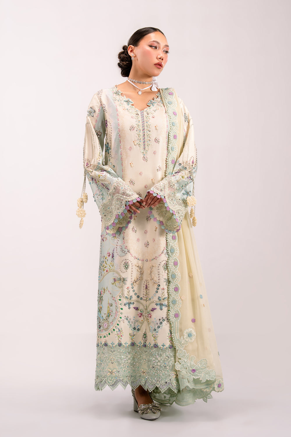 Qalamkar | Luxe Silk 26 | QSL-01 AZURE - by Libasekhas UK - Registered Vendor of : Qalamkar - 100% Original Designer Dress