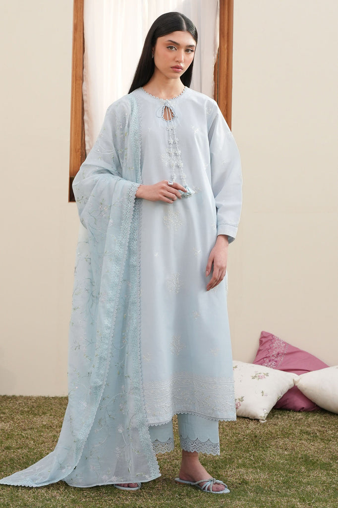 Cross Stitch | Emb Lawn Mahiri 26 | FROSTED MIST - by Libasekhas UK - Registered Vendor of : Cross Stitch - 100% Original Designer Dress