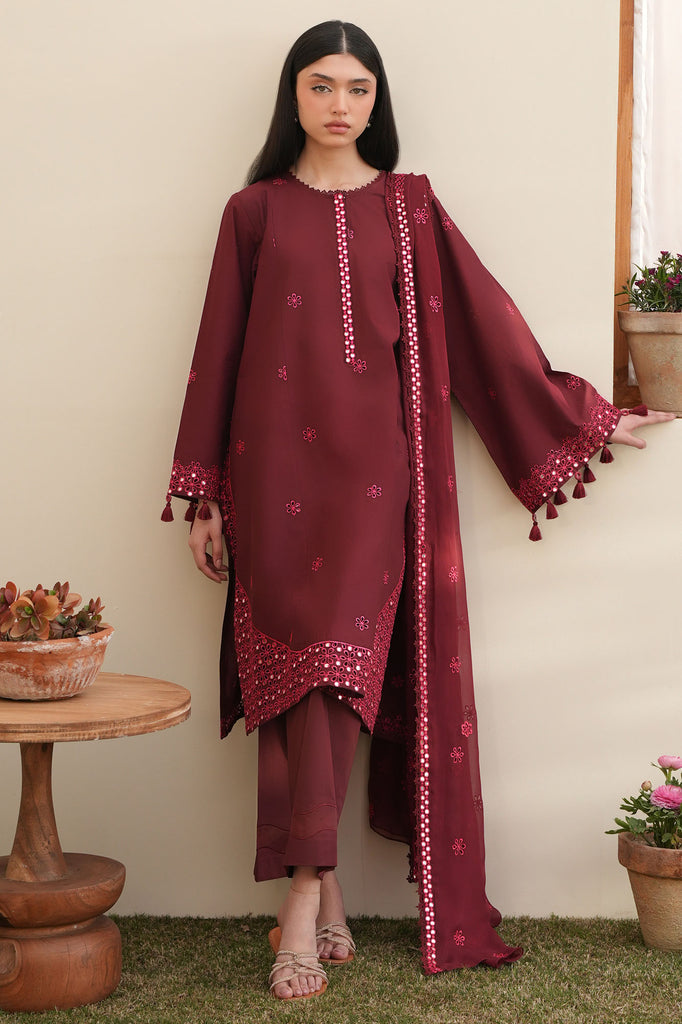 Cross Stitch | Emb Lawn Mahiri 26 | WINDSOR RED - by Libasekhas UK - Registered Vendor of : Cross Stitch - 100% Original Designer Dress
