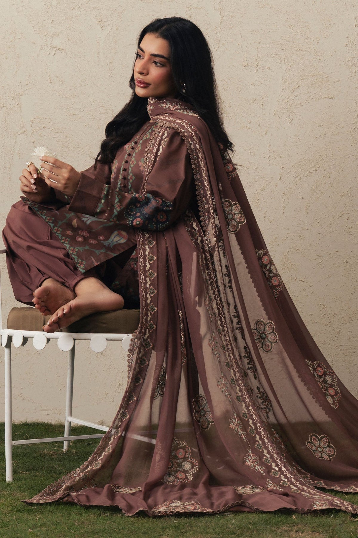 Cross Stitch | The Moonsoon Edit 26 | BRUNETTE GLAM-3PC PRINTED SUIT - by Libasekhas UK - Registered Vendor of : Cross Stitch - 100% Original Designer Dress