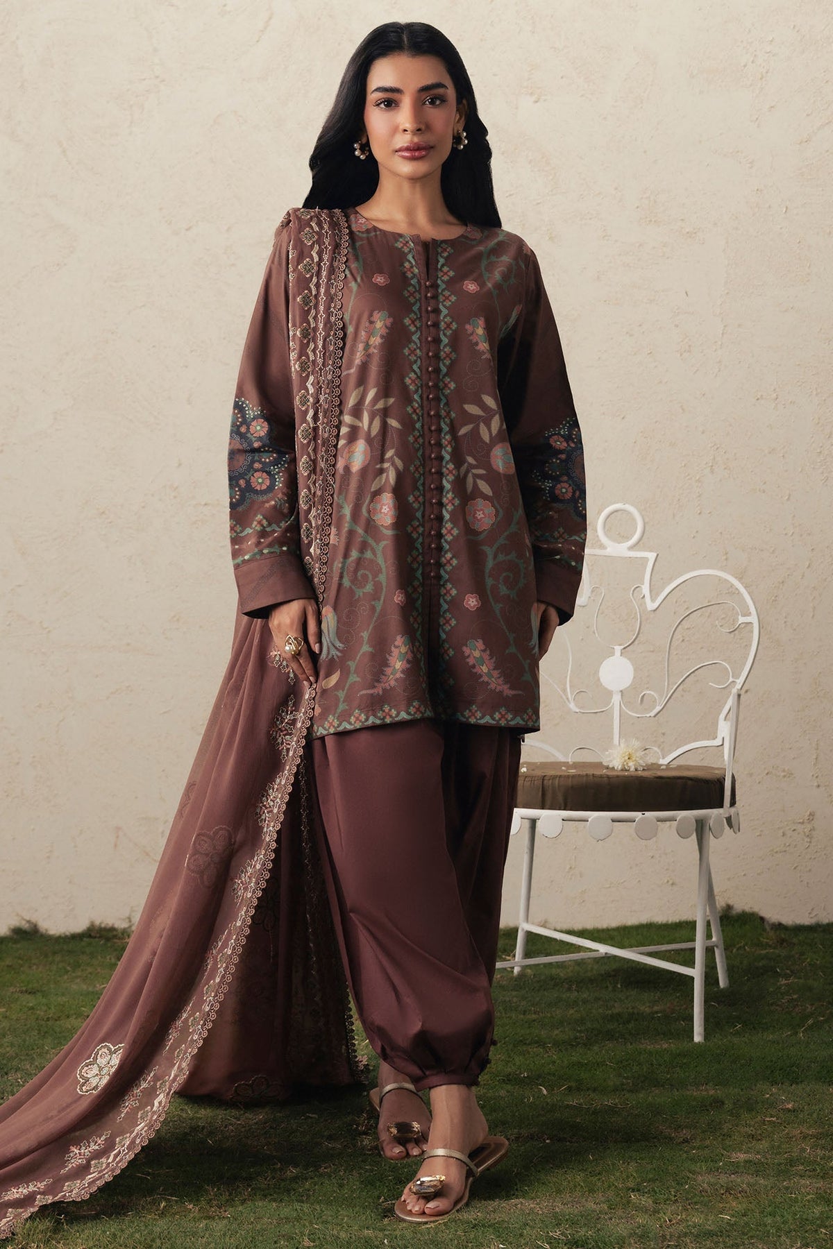 Cross Stitch | The Moonsoon Edit 26 | BRUNETTE GLAM-3PC PRINTED SUIT - by Libasekhas UK - Registered Vendor of : Cross Stitch - 100% Original Designer Dress
