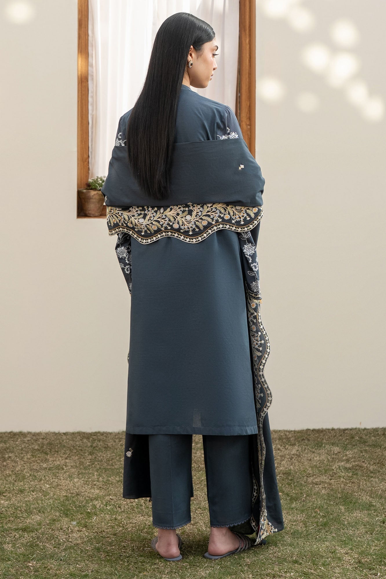 Cross Stitch | Emb Lawn Mahiri 26 | OMBRE BLUE - by Libasekhas UK - Registered Vendor of : Cross Stitch - 100% Original Designer Dress