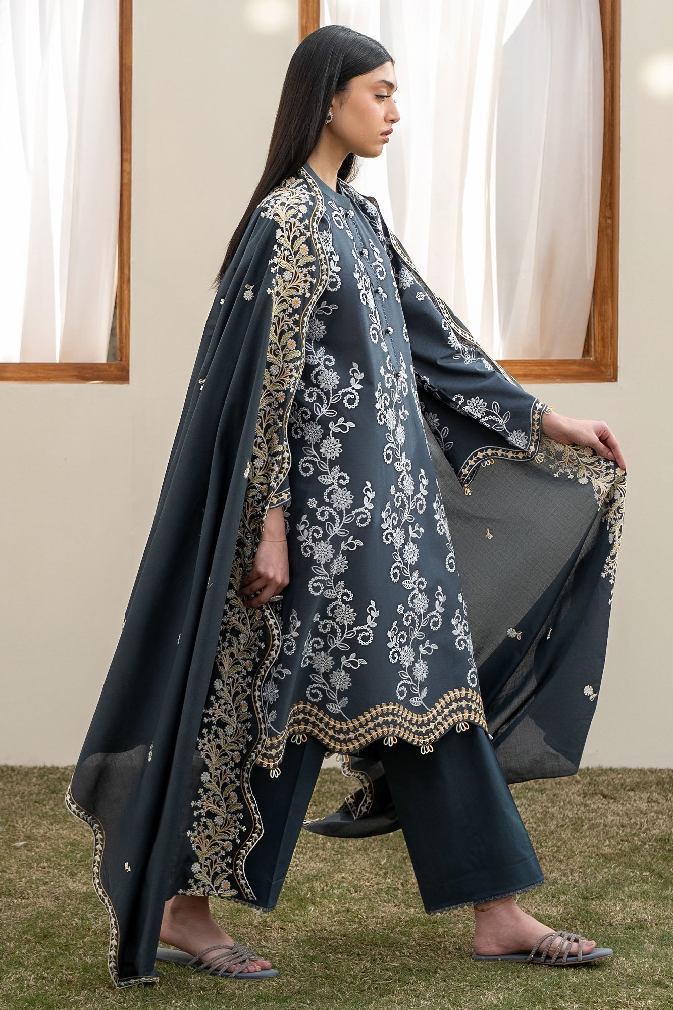 Cross Stitch | Emb Lawn Mahiri 26 | OMBRE BLUE - by Libasekhas UK - Registered Vendor of : Cross Stitch - 100% Original Designer Dress