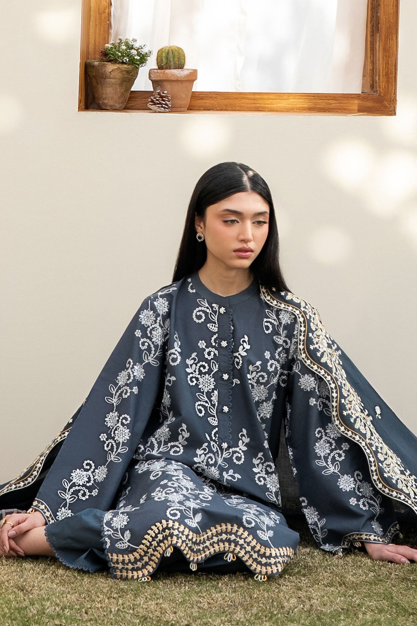 Cross Stitch | Emb Lawn Mahiri 26 | OMBRE BLUE - by Libasekhas UK - Registered Vendor of : Cross Stitch - 100% Original Designer Dress