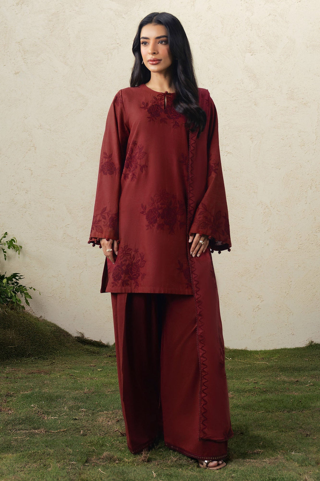 Cross Stitch | The Moonsoon Edit 26 | CRIMSON BLOOM-3PC EMBROIDERED SUIT - by Libasekhas UK - Registered Vendor of : Cross Stitch - 100% Original Designer Dress