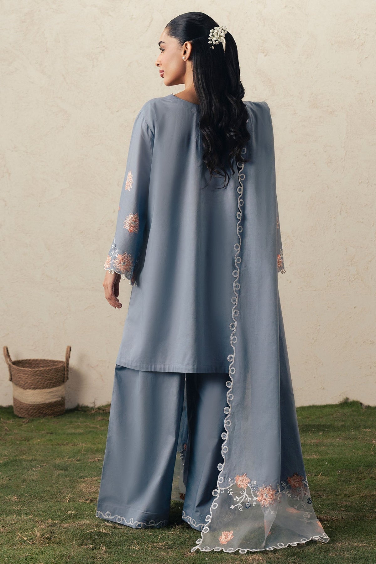 Cross Stitch | The Moonsoon Edit 26 | SAFRON SKY-3PC EMBROIDERED SUIT - by Libasekhas UK - Registered Vendor of : Cross Stitch - 100% Original Designer Dress