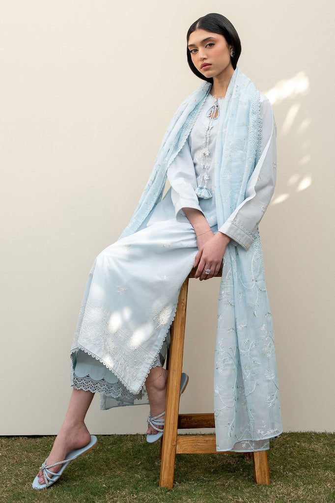Cross Stitch | Emb Lawn Mahiri 26 | FROSTED MIST - by Libasekhas UK - Registered Vendor of : Cross Stitch - 100% Original Designer Dress