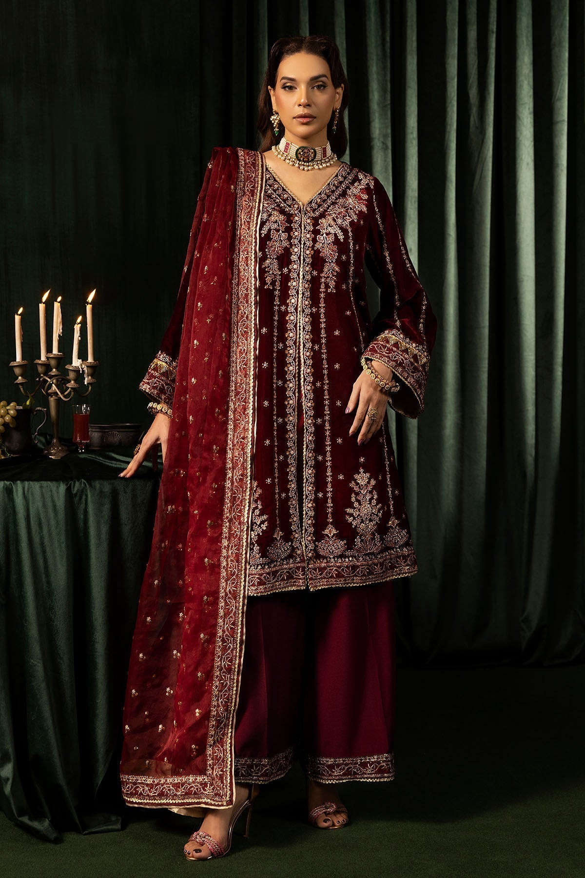 Motifz | Velvet Formals | 5099-SANDAL - by - Libasekhas UK - Registered Vendor of : Motifz - 100% Original Designer Dresss