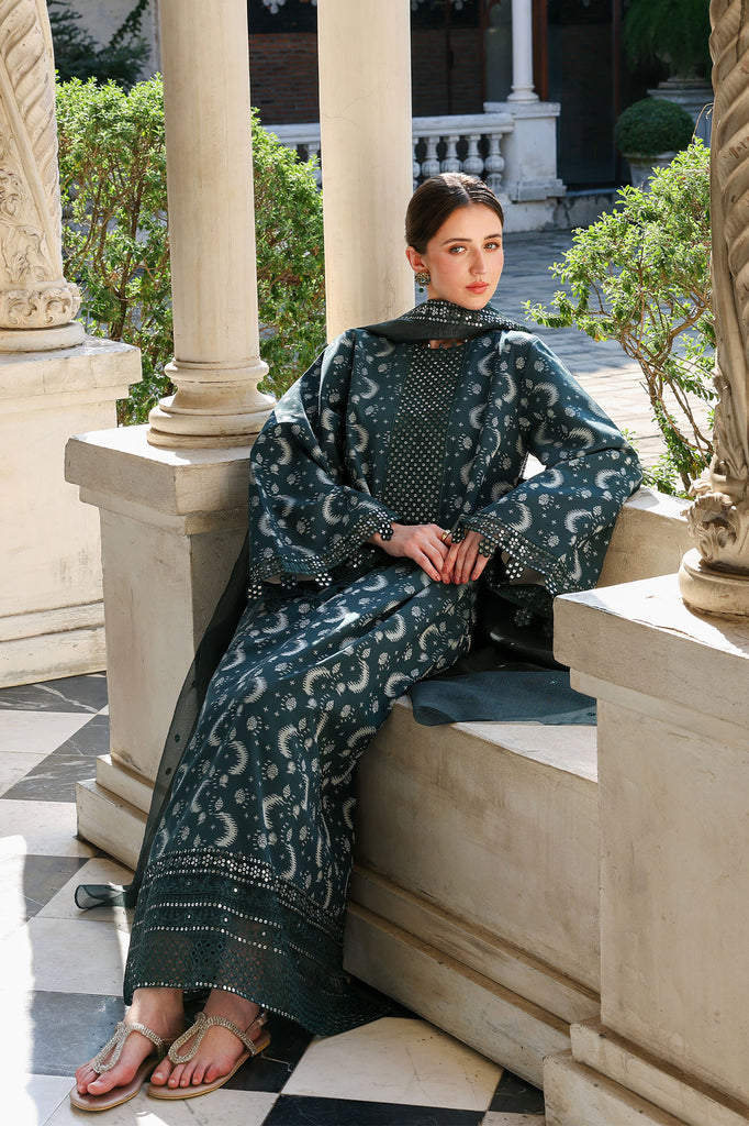 Cross Stitch | Eid Lawn Edit 26 |  TEAL SPRUCE - by Libasekhas UK - Registered Vendor of : Cross Stitch - 100% Original Designer Dress
