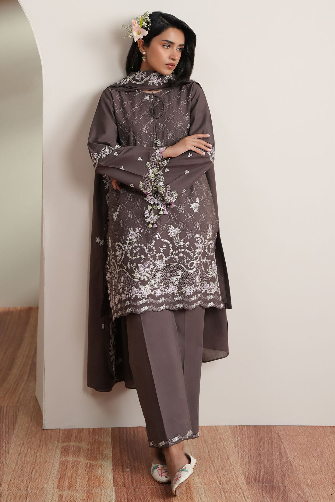 Cross Stitch | Mahiri Embroidered Collection 26 |COCOA WHISPER - by Libasekhas UK - Registered Vendor of : Cross Stitch - 100% Original Designer Dress