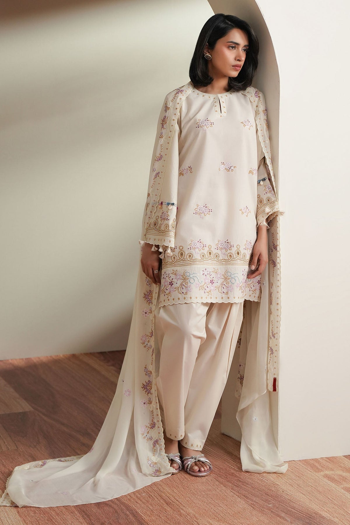 Cross Stitch | Mahiri Embroidered Collection 26 | VORY MOSIAC - by Libasekhas UK - Registered Vendor of : Cross Stitch - 100% Original Designer Dress