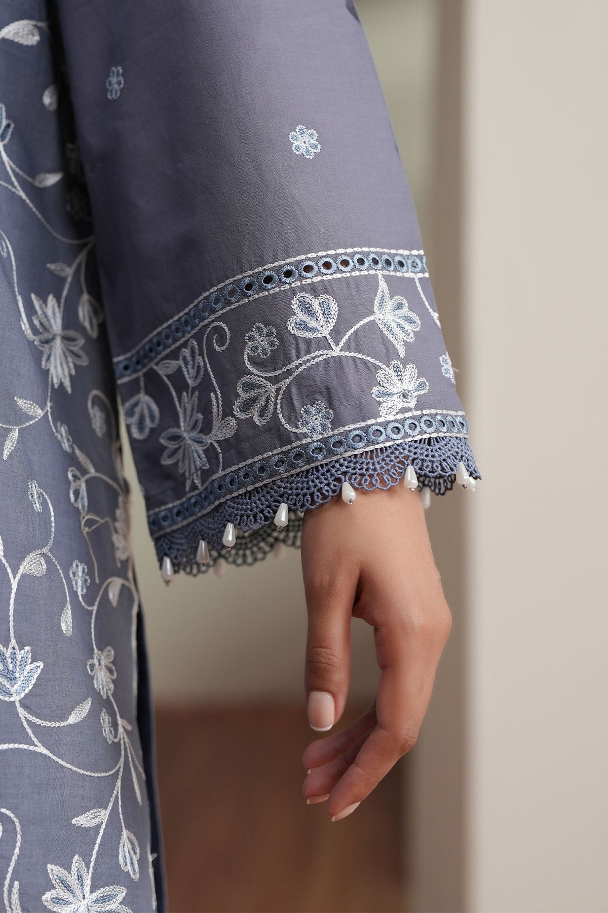 Cross Stitch | Mahiri Embroidered Collection 26 | SLATE PETALS - by Libasekhas UK - Registered Vendor of : Cross Stitch - 100% Original Designer Dress