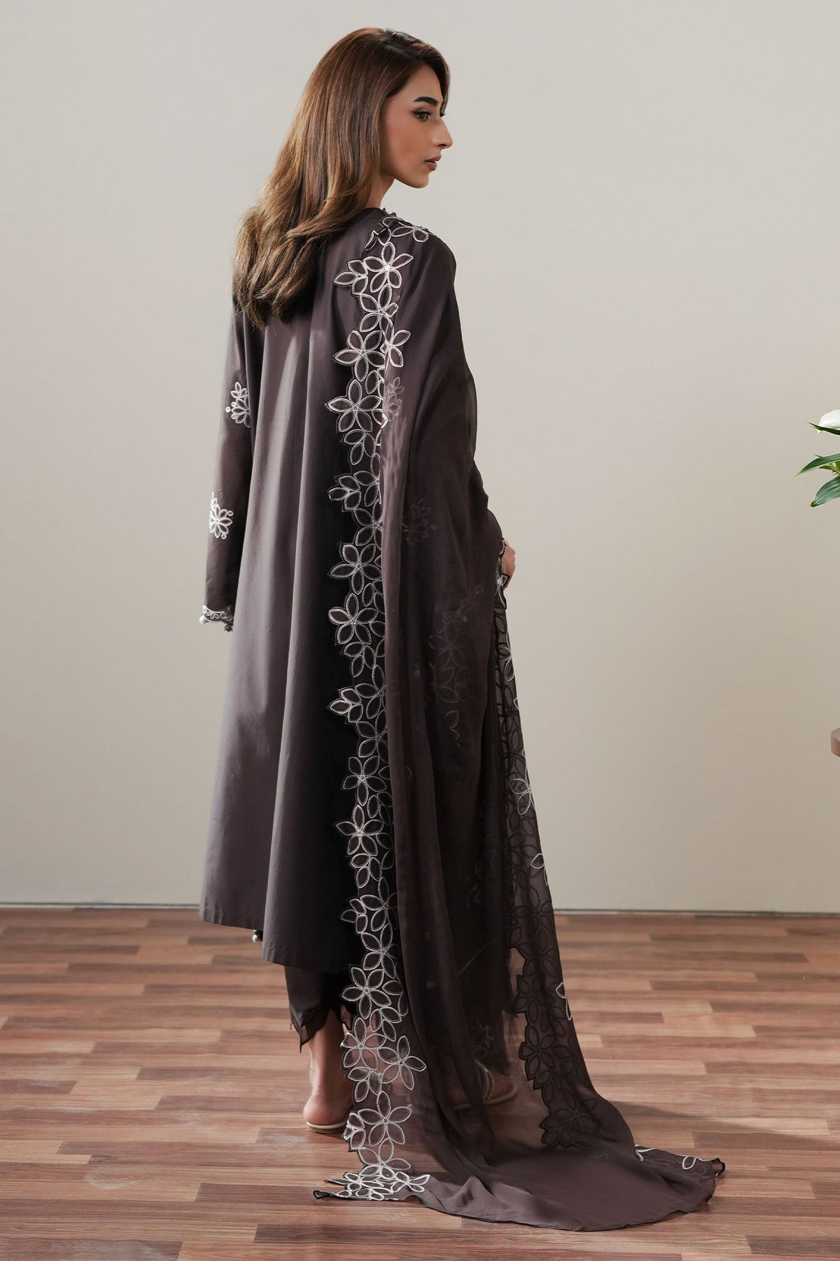 Cross Stitch | Mahiri Embroidered Collection 26 | SEAL BROWN - by Libasekhas UK - Registered Vendor of : Cross Stitch - 100% Original Designer Dress