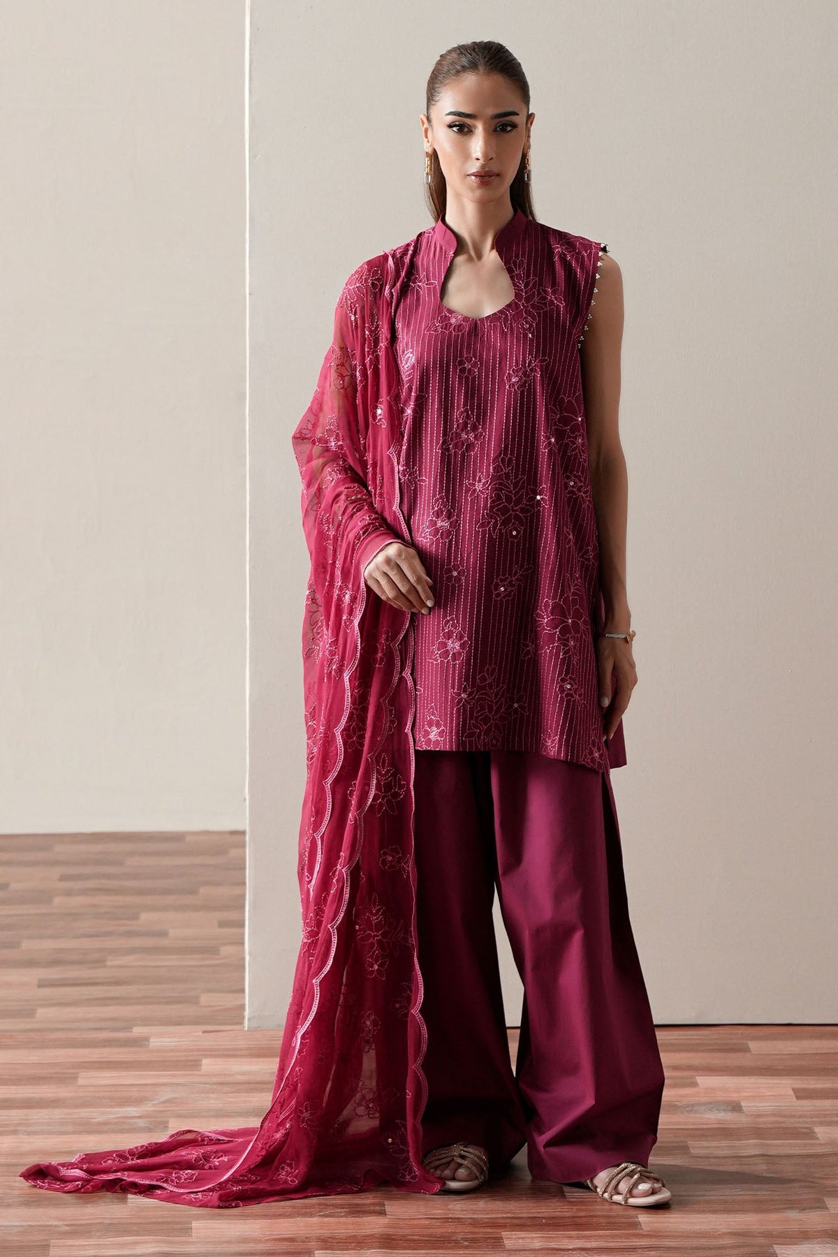 Cross Stitch | Mahiri Embroidered Collection 26 |RUBY GLOW - by Libasekhas UK - Registered Vendor of : Cross Stitch - 100% Original Designer Dress