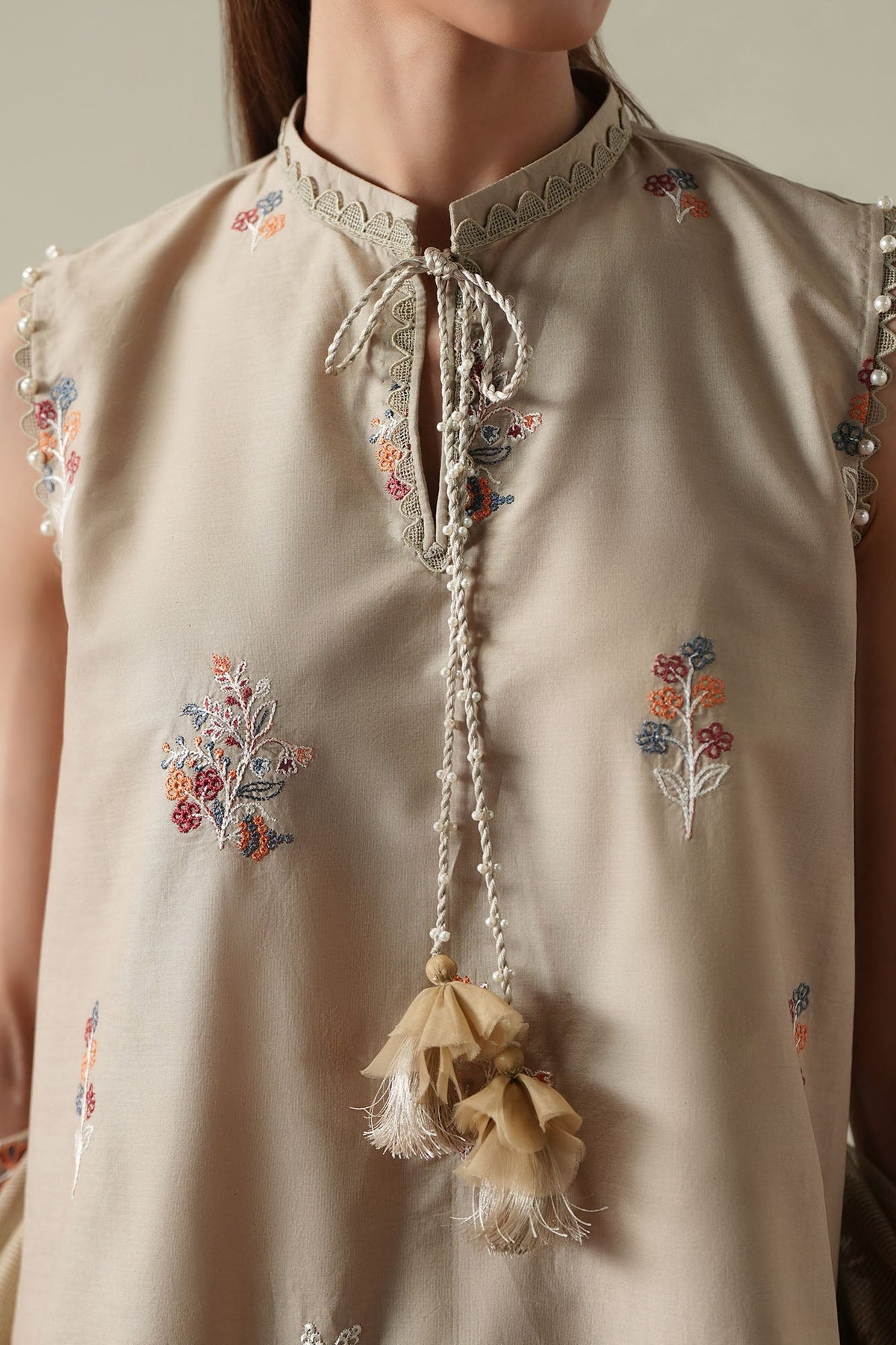 Cross Stitch | Mahiri Embroidered Collection 26 |DUSTY SAGE - by Libasekhas UK - Registered Vendor of : Cross Stitch - 100% Original Designer Dress