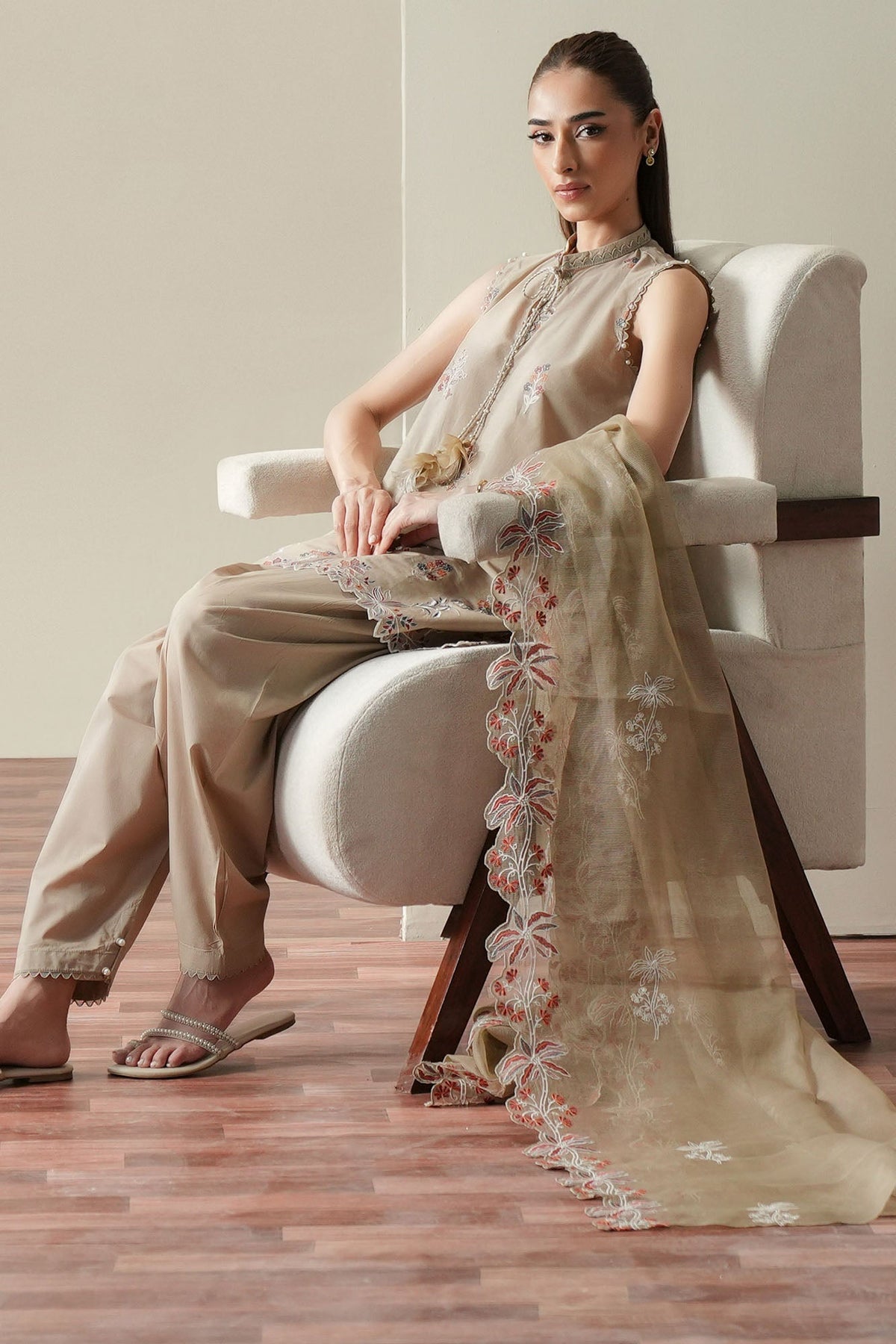 Cross Stitch | Mahiri Embroidered Collection 26 |DUSTY SAGE - by Libasekhas UK - Registered Vendor of : Cross Stitch - 100% Original Designer Dress