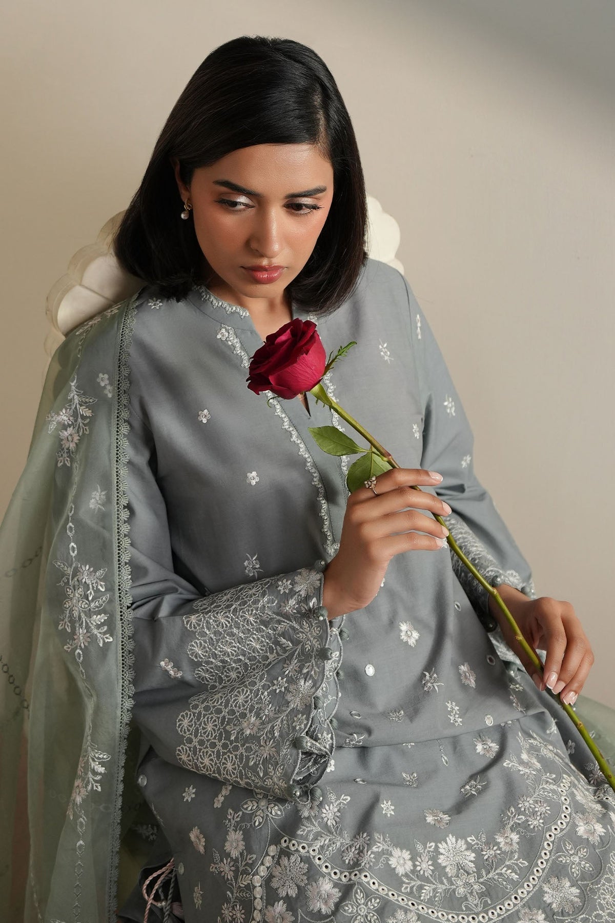 Cross Stitch | Mahiri Embroidered Collection 26 |AQUA REVERIE - by Libasekhas UK - Registered Vendor of : Cross Stitch - 100% Original Designer Dress