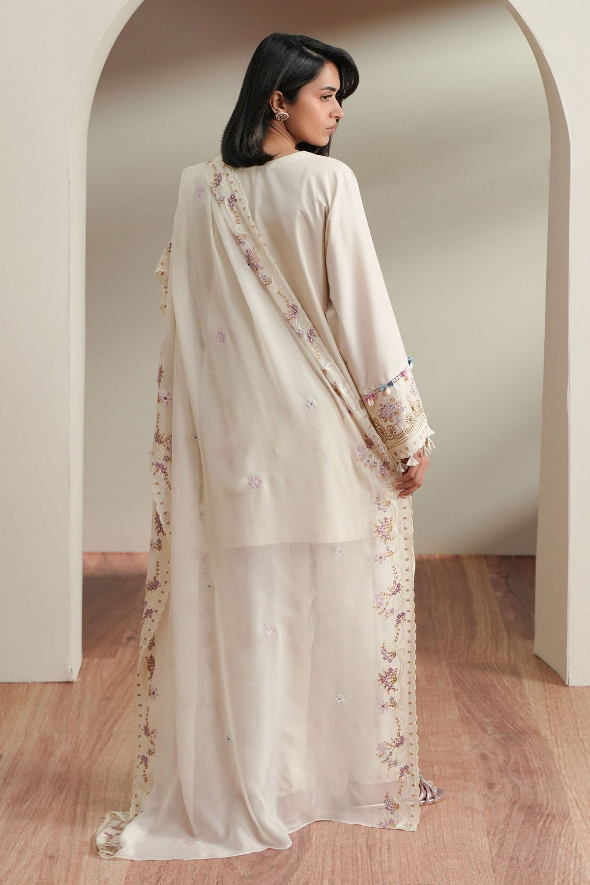 Cross Stitch | Mahiri Embroidered Collection 26 | VORY MOSIAC - by Libasekhas UK - Registered Vendor of : Cross Stitch - 100% Original Designer Dress