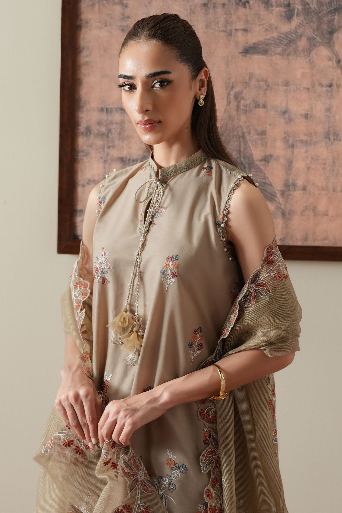 Cross Stitch | Mahiri Embroidered Collection 26 |DUSTY SAGE - by Libasekhas UK - Registered Vendor of : Cross Stitch - 100% Original Designer Dress