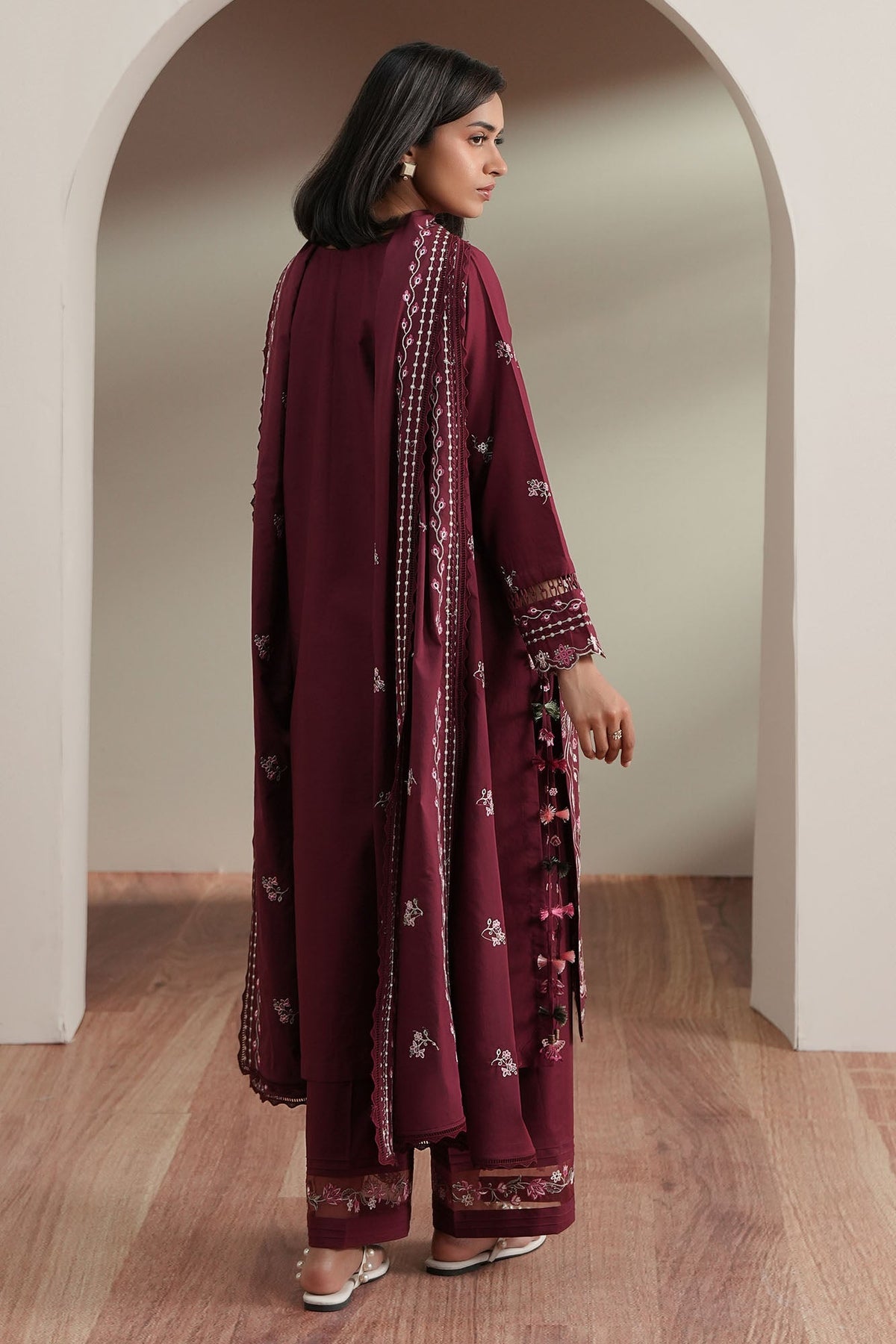 Cross Stitch | Mahiri Embroidered Collection 26 |CRIMSON - by Libasekhas UK - Registered Vendor of : Cross Stitch - 100% Original Designer Dress