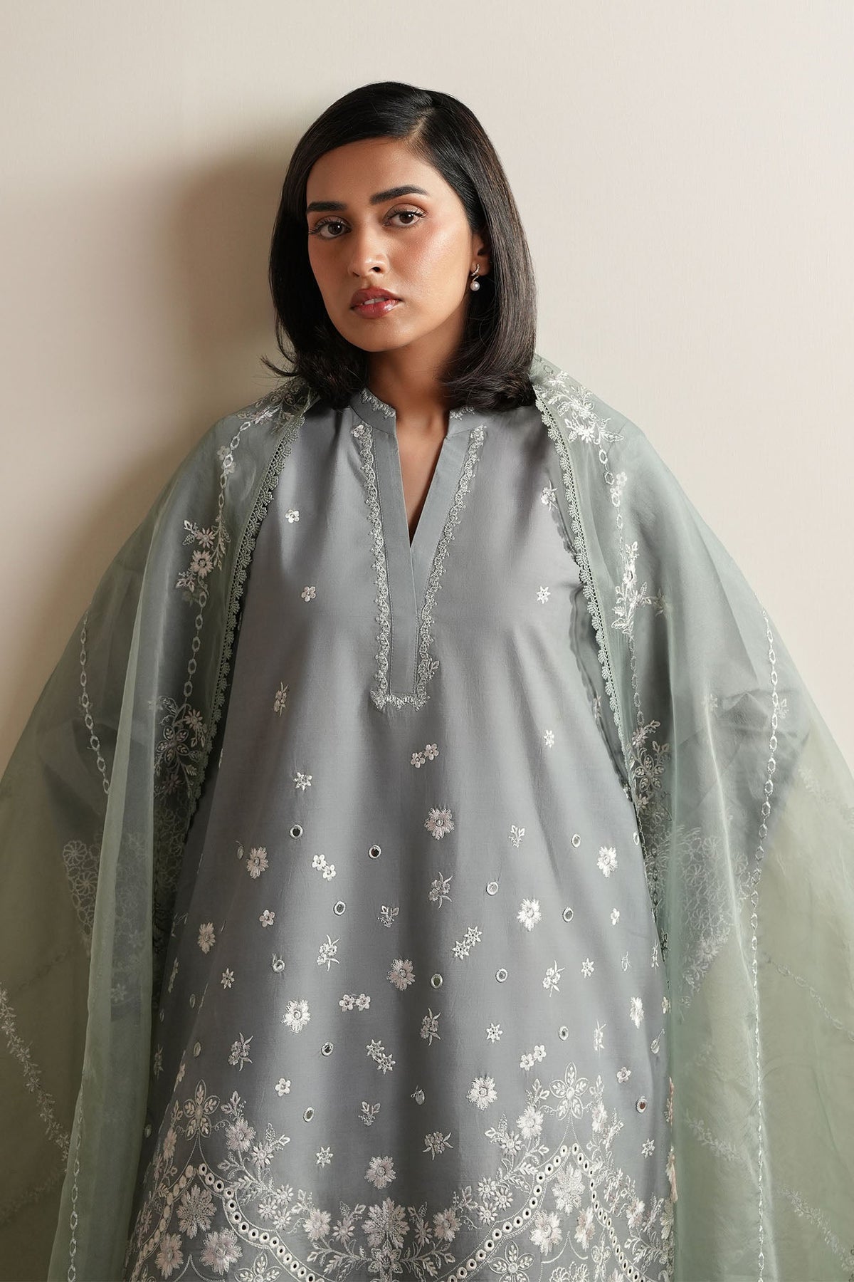 Cross Stitch | Mahiri Embroidered Collection 26 |AQUA REVERIE - by Libasekhas UK - Registered Vendor of : Cross Stitch - 100% Original Designer Dress