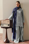 Cross Stitch | Mahiri Embroidered Collection 26 |AQUA SMOKE - by Libasekhas UK - Registered Vendor of : Cross Stitch - 100% Original Designer Dress