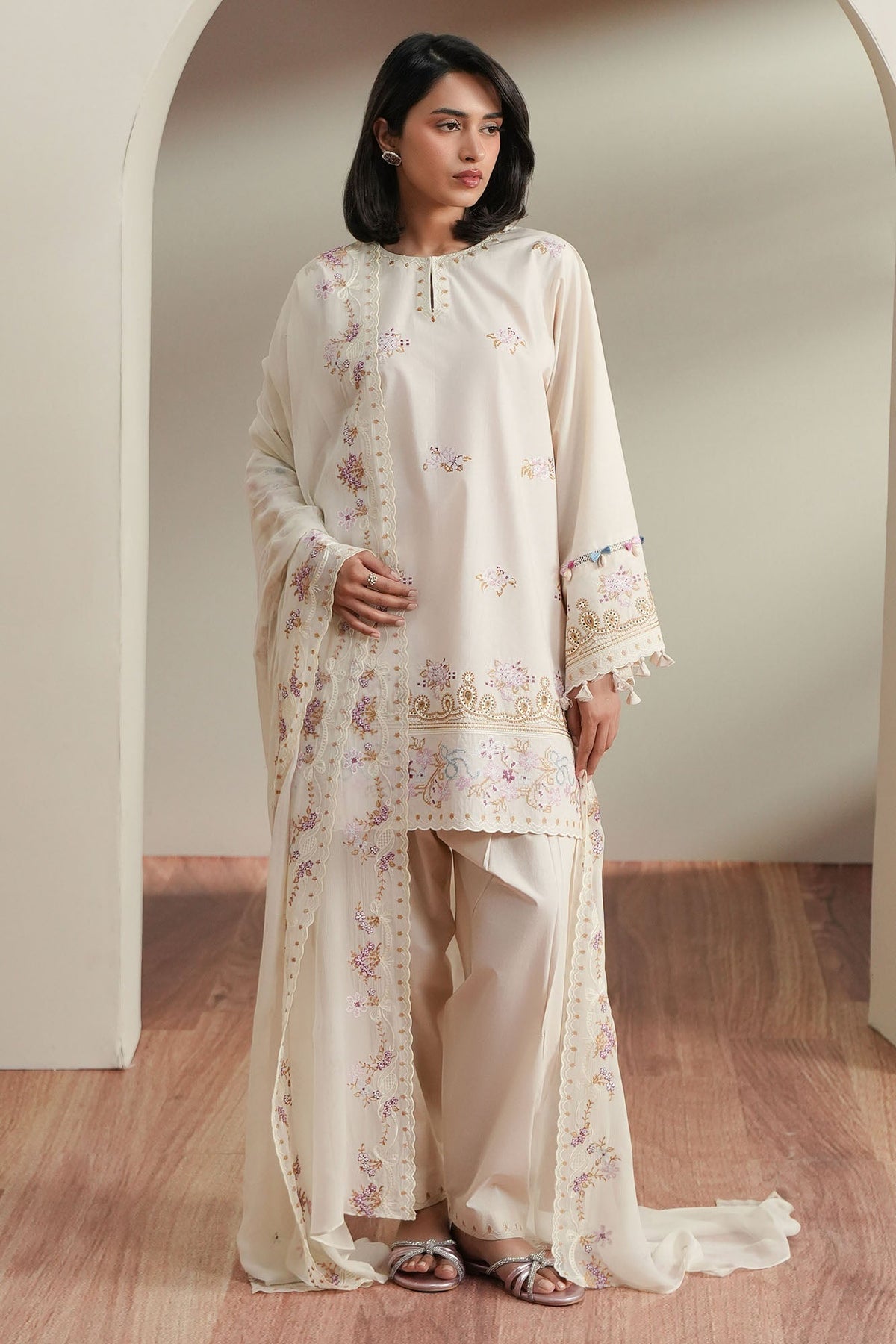 Cross Stitch | Mahiri Embroidered Collection 26 | VORY MOSIAC - by Libasekhas UK - Registered Vendor of : Cross Stitch - 100% Original Designer Dress