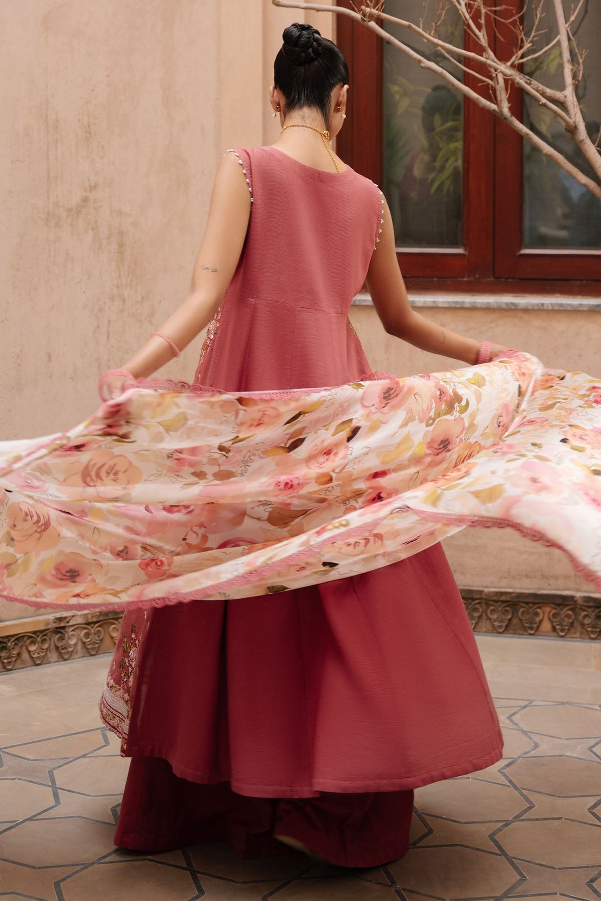 Cross Stitch | Mahiri Embroidered Collection 26 |ROSEATE WHISPER - by Libasekhas UK - Registered Vendor of : Cross Stitch - 100% Original Designer Dress