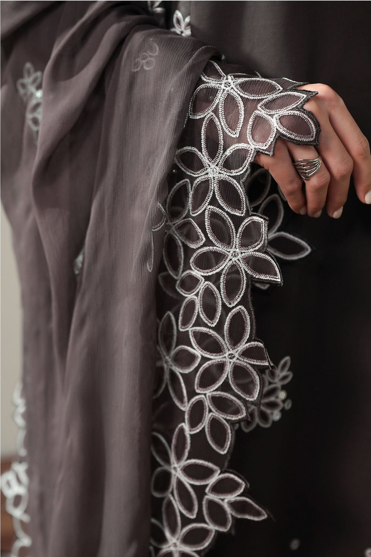 Cross Stitch | Mahiri Embroidered Collection 26 | SEAL BROWN - by Libasekhas UK - Registered Vendor of : Cross Stitch - 100% Original Designer Dress