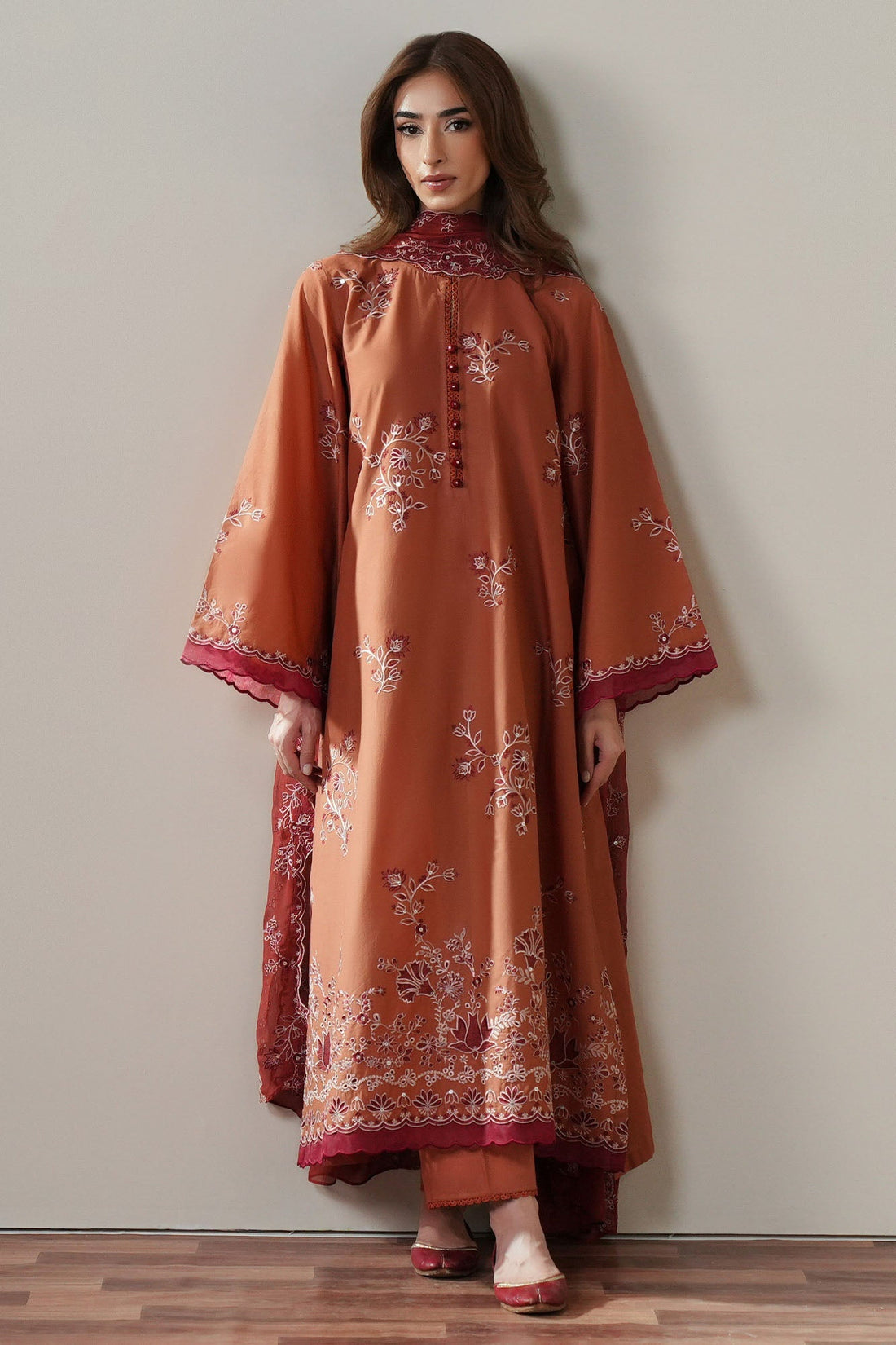 Cross Stitch | Mahiri Embroidered Collection 26 |SCARLET EMBER - by Libasekhas UK - Registered Vendor of : Cross Stitch - 100% Original Designer Dress