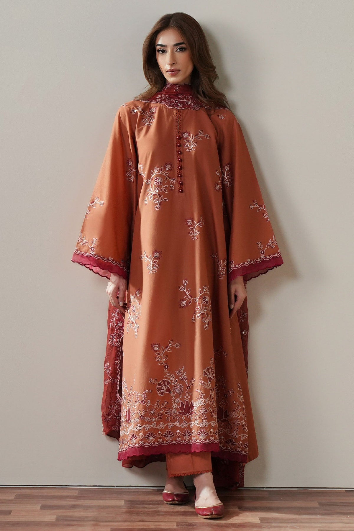 Cross Stitch | Mahiri Embroidered Collection 26 |SCARLET EMBER - by Libasekhas UK - Registered Vendor of : Cross Stitch - 100% Original Designer Dress