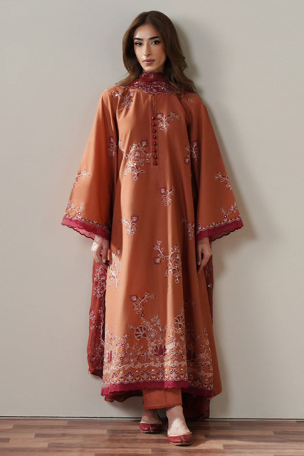 Cross Stitch | Mahiri Embroidered Collection 26 |SCARLET EMBER - by Libasekhas UK - Registered Vendor of : Cross Stitch - 100% Original Designer Dress