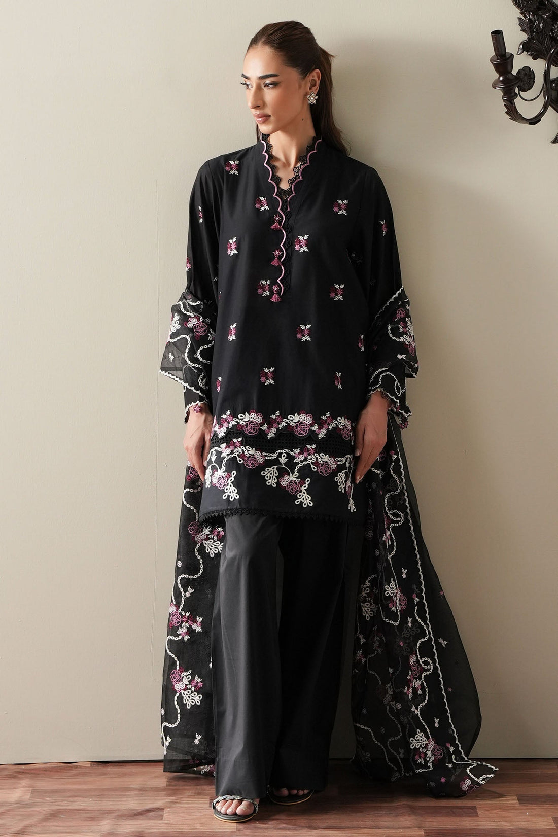 Cross Stitch | Mahiri Embroidered Collection 26 |EBONY MIST - by Libasekhas UK - Registered Vendor of : Cross Stitch - 100% Original Designer Dress