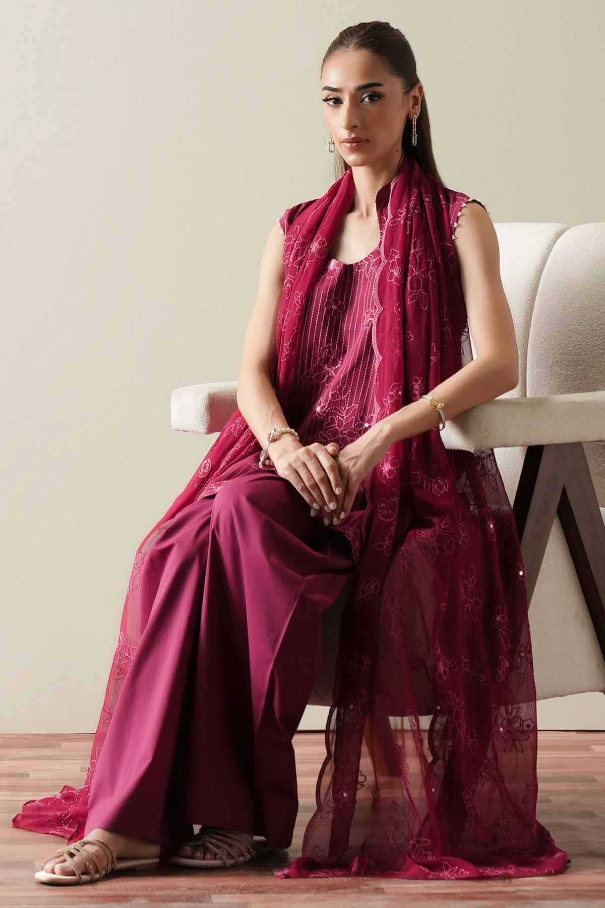 Cross Stitch | Mahiri Embroidered Collection 26 |RUBY GLOW - by Libasekhas UK - Registered Vendor of : Cross Stitch - 100% Original Designer Dress