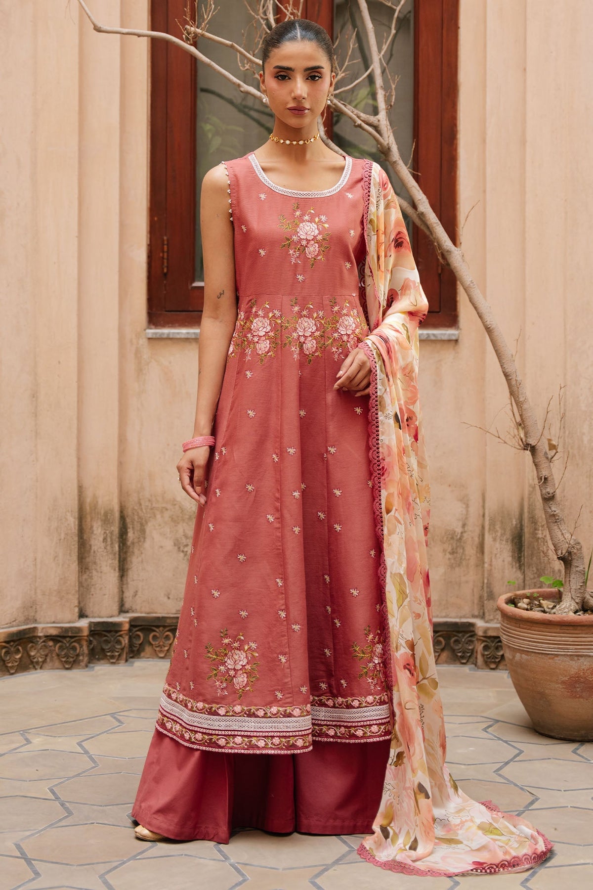 Cross Stitch | Mahiri Embroidered Collection 26 |ROSEATE WHISPER - by Libasekhas UK - Registered Vendor of : Cross Stitch - 100% Original Designer Dress