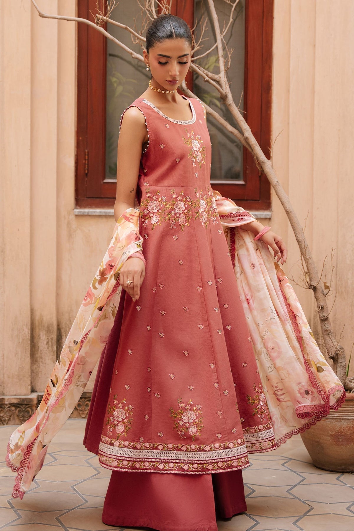 Cross Stitch | Mahiri Embroidered Collection 26 |ROSEATE WHISPER - by Libasekhas UK - Registered Vendor of : Cross Stitch - 100% Original Designer Dress