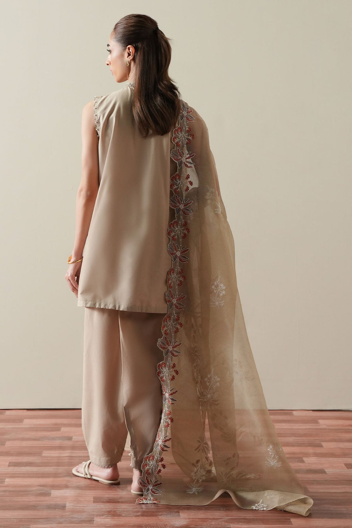 Cross Stitch | Mahiri Embroidered Collection 26 |DUSTY SAGE - by Libasekhas UK - Registered Vendor of : Cross Stitch - 100% Original Designer Dress
