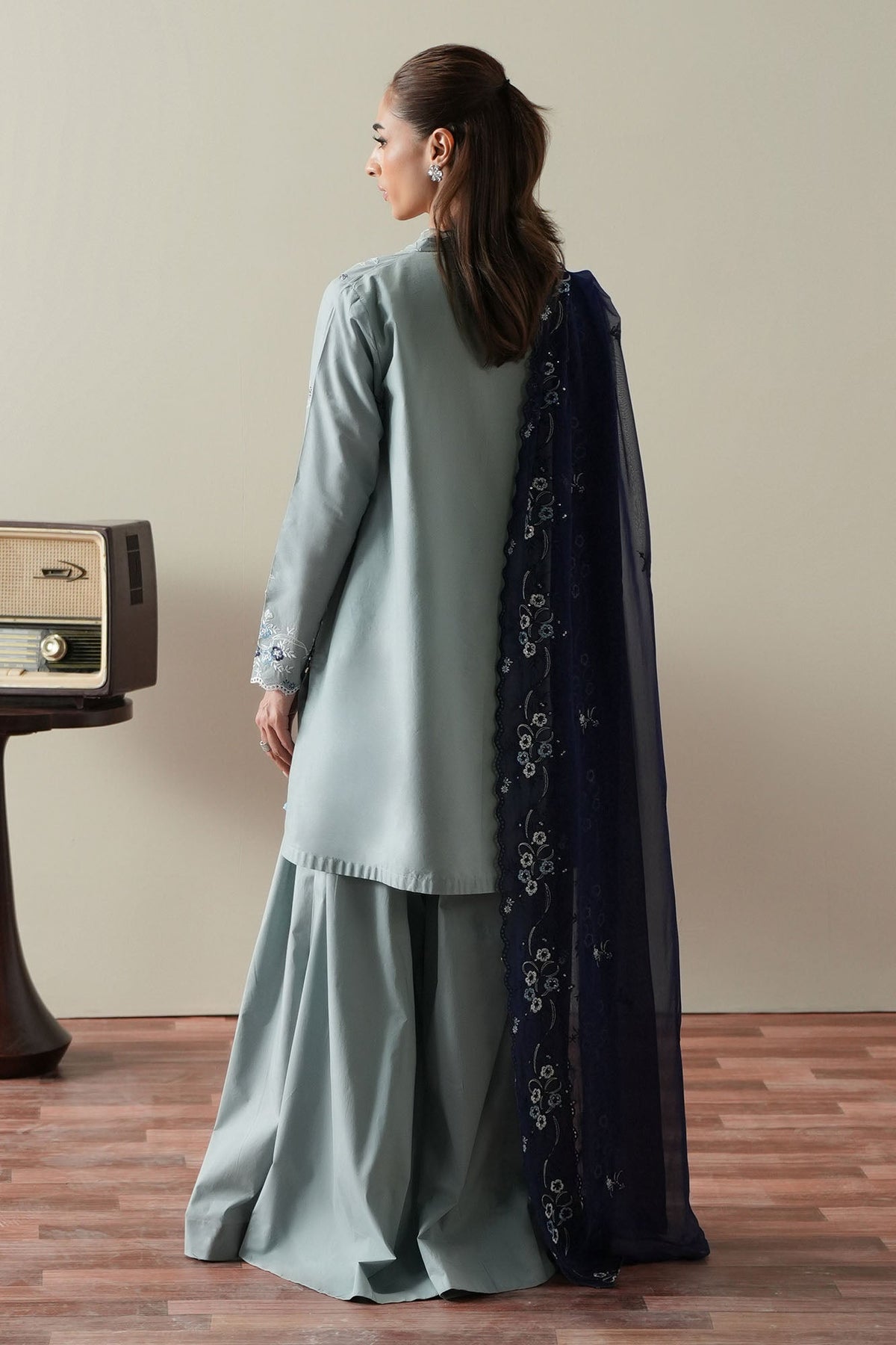 Cross Stitch | Mahiri Embroidered Collection 26 |AQUA SMOKE - by Libasekhas UK - Registered Vendor of : Cross Stitch - 100% Original Designer Dress