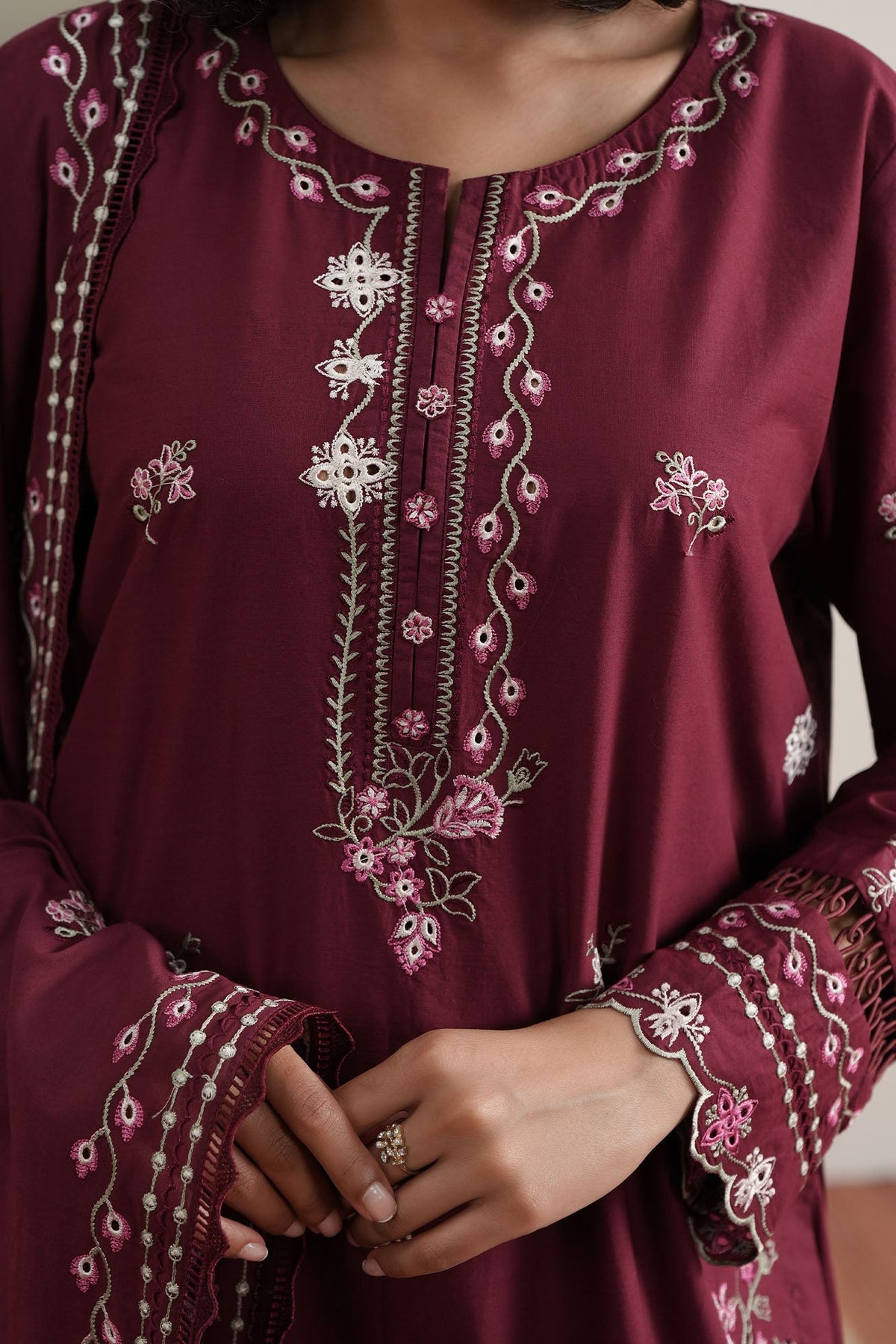 Cross Stitch | Mahiri Embroidered Collection 26 |CRIMSON - by Libasekhas UK - Registered Vendor of : Cross Stitch - 100% Original Designer Dress