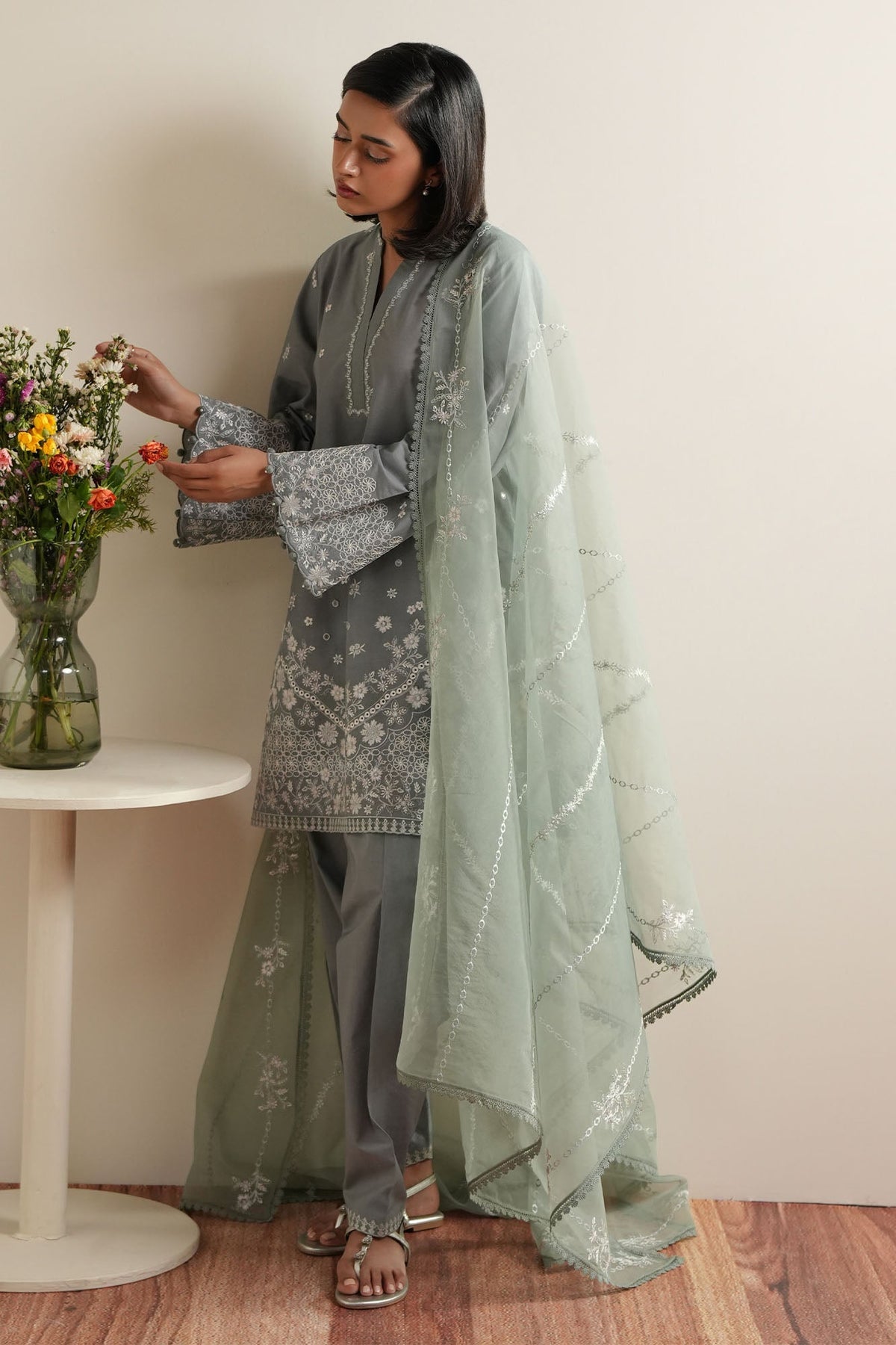 Cross Stitch | Mahiri Embroidered Collection 26 |AQUA REVERIE - by Libasekhas UK - Registered Vendor of : Cross Stitch - 100% Original Designer Dress